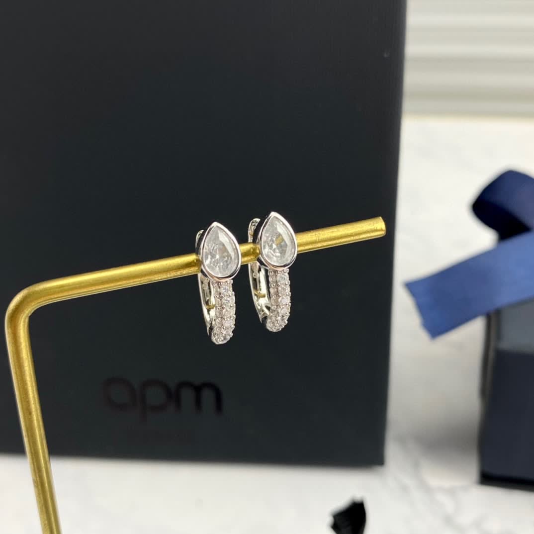 APM Monaco Silver Teardrop Stud Earrings